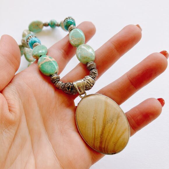 Artisan Necklace Jasper Turquoise Beads Boho Southwestern Style - Picture 3 of 16